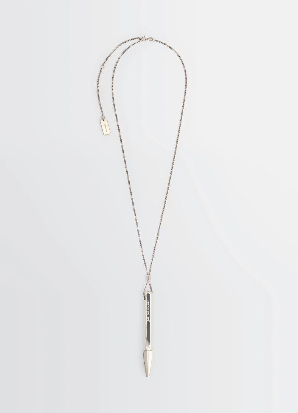 Aubock Pen Necklace in Silver Metal, product shot, Front view Minimal design