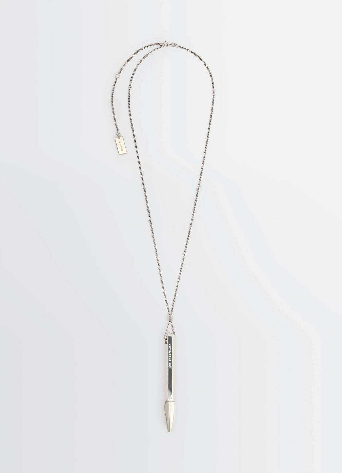 Aubock Pen Necklace in Silver Metal, product shot, Front view Minimal design