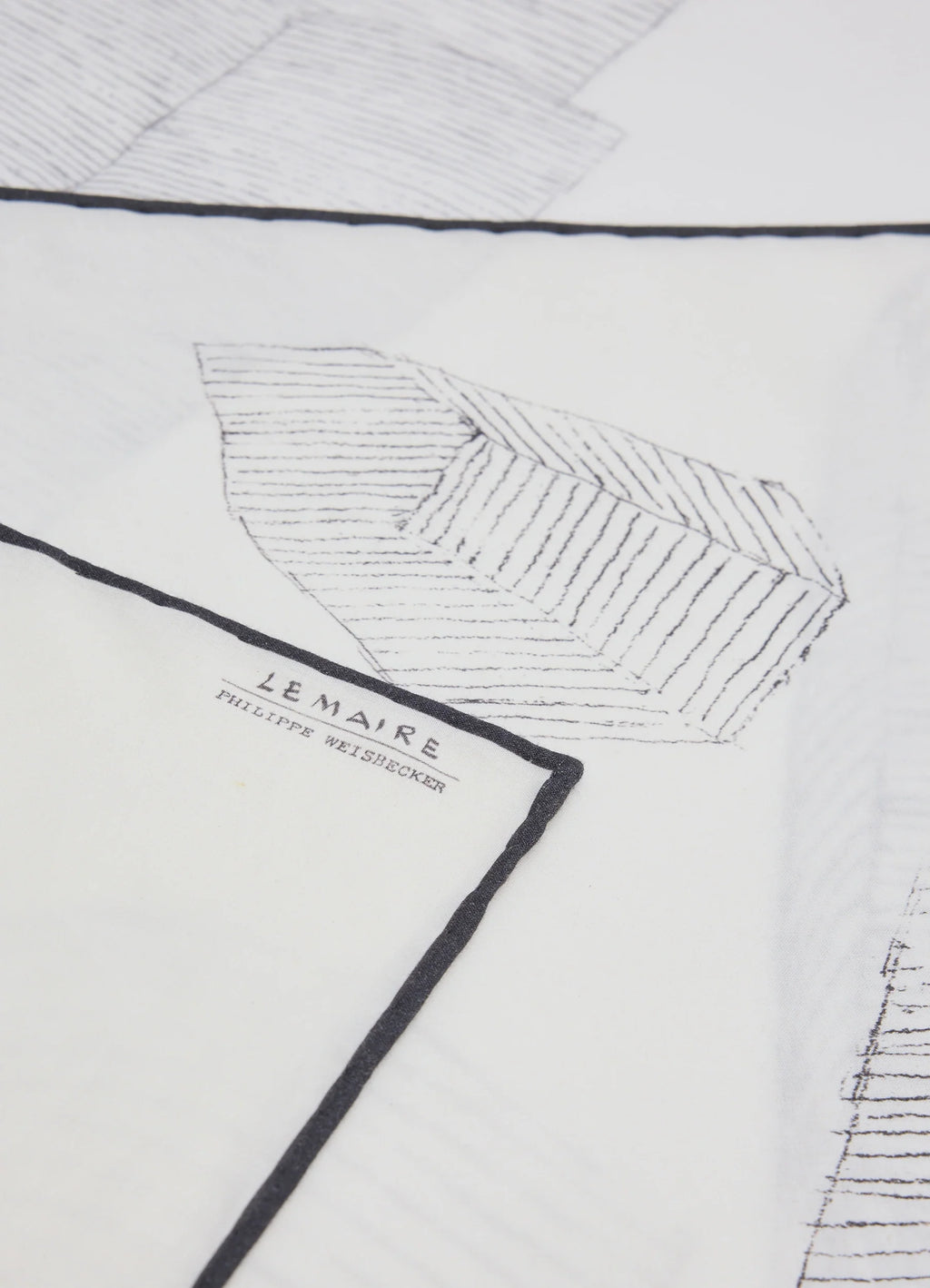 Philippe weisbecker bandana in 60 green houses cotton, product shot, angled close-up folded corner detail