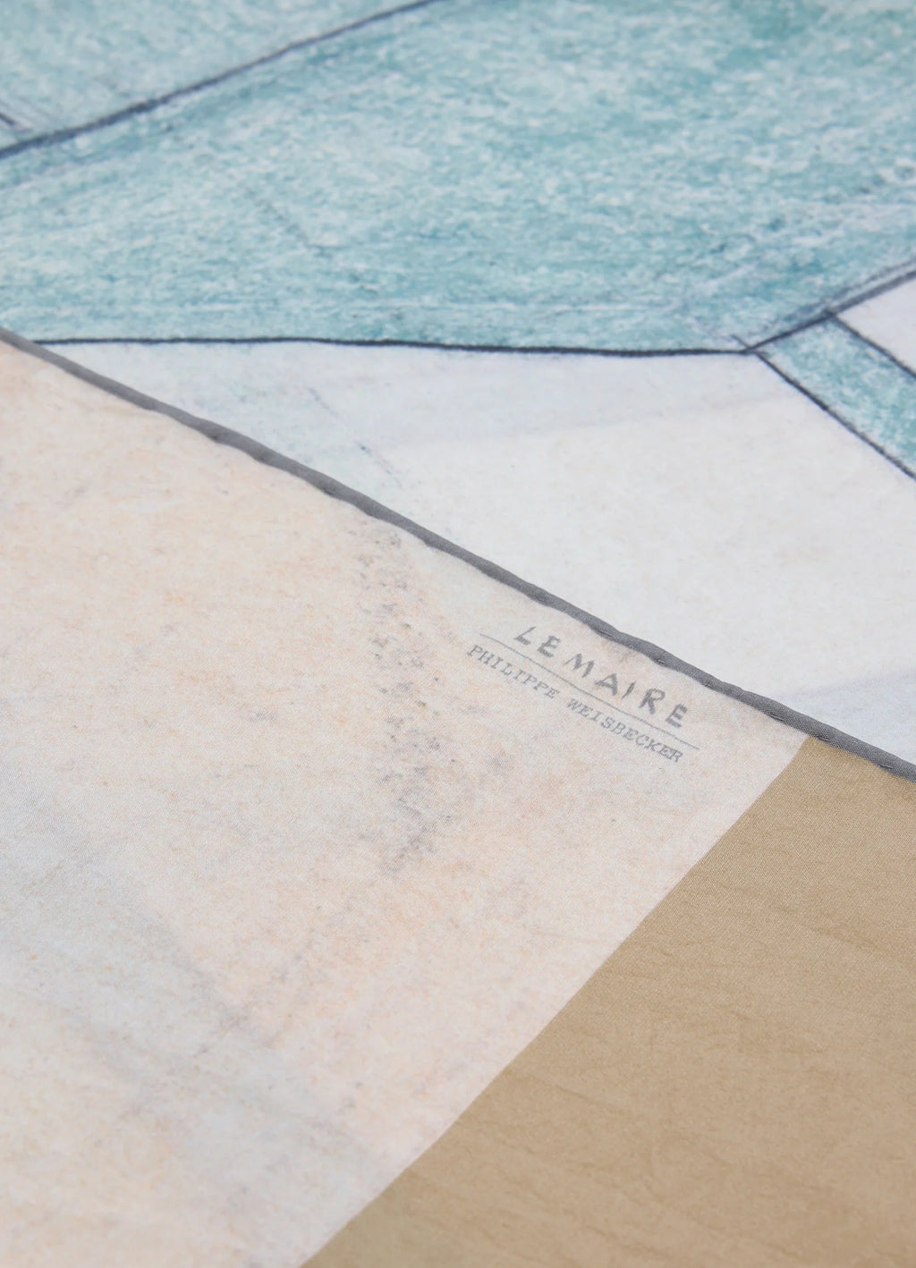 Philippe weisbecker silk square 90 in green dry silk, product shot, detail shot abstract pattern close-up