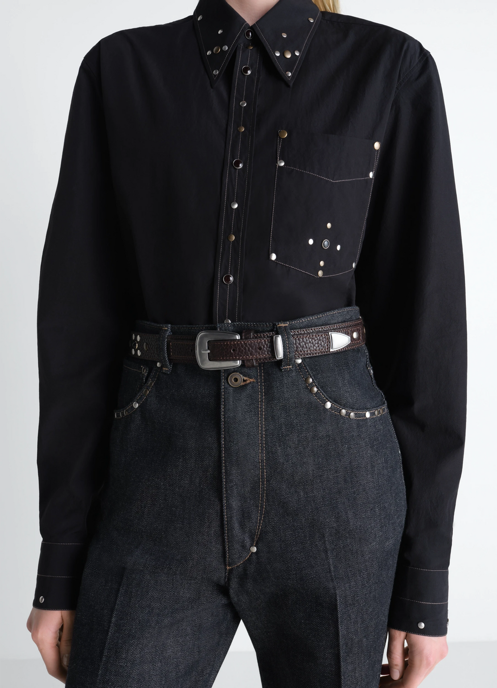 Western studs belt 30 mm in leather