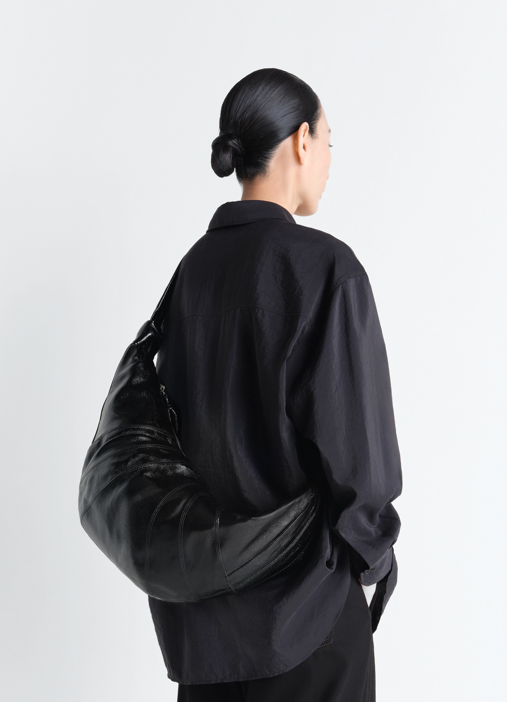 Large croissant bag in coated cotton