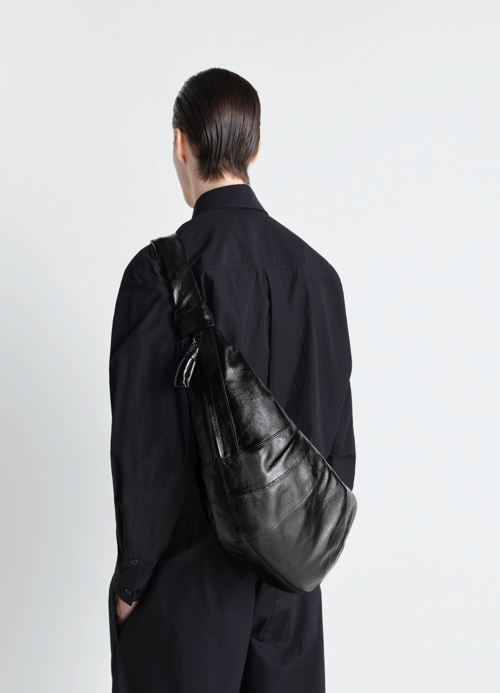 Large croissant bag in coated cotton