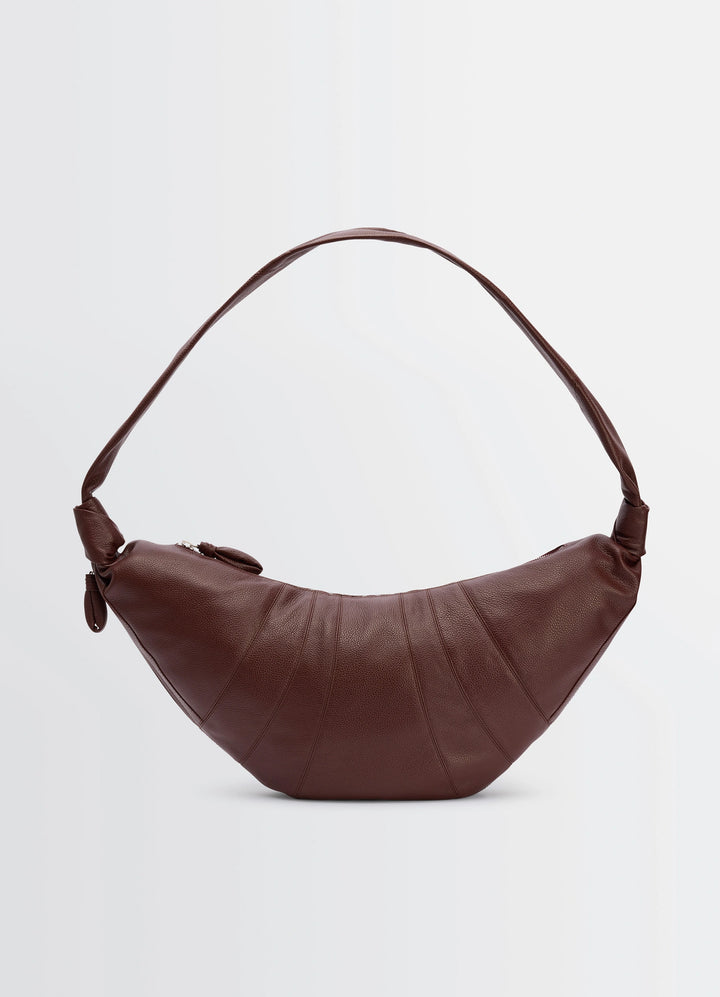 Lemaire Large Croissant Bag in Grained Leather, product shot, front view crescent shape