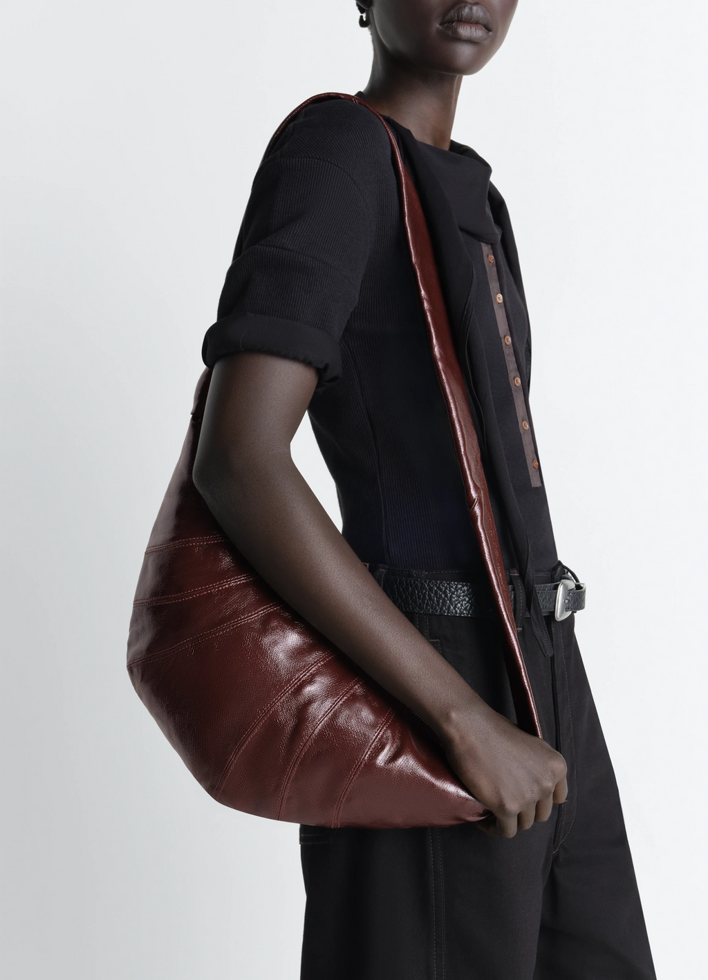 Medium croissant bag in coated cotton