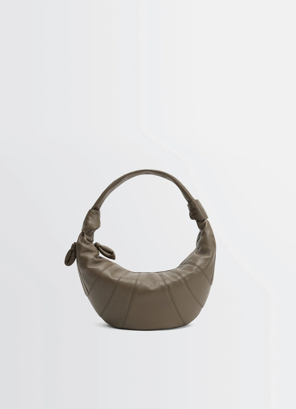 Fortune Croissant Bag in Grained Leather, product shot, front view curved handle