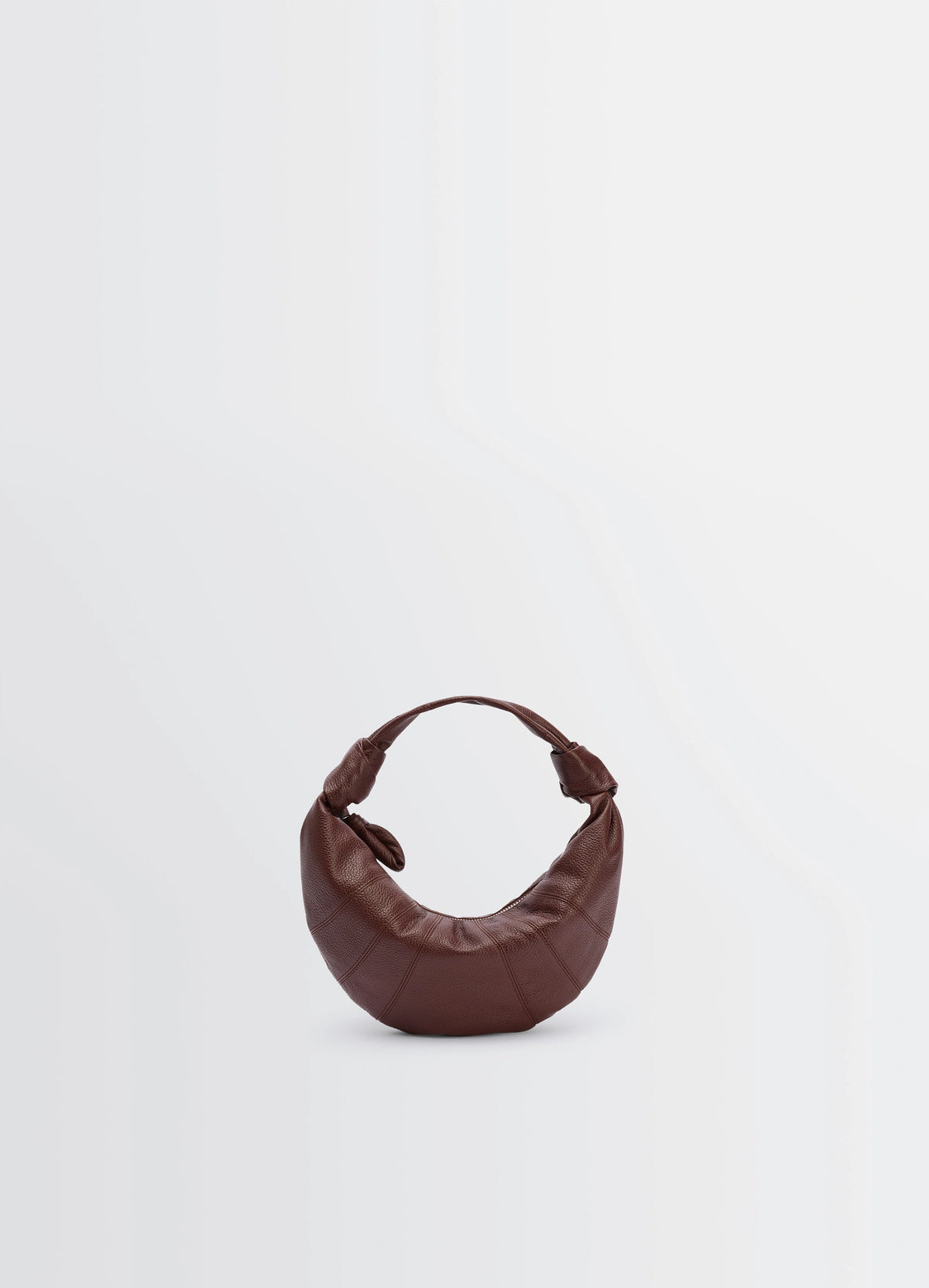Mini Fortune Croissant Bag in Brown Grained Leather, product shot, front view crescent shape