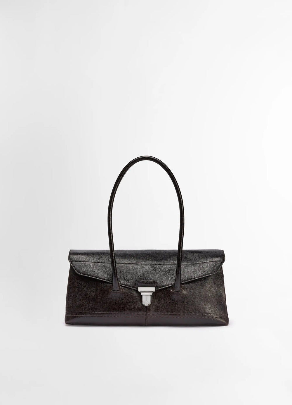 Lemaire Shoulder Gear Bag in Dark Brown Vegetable-Tanned Leather, product shot, front view twin handles