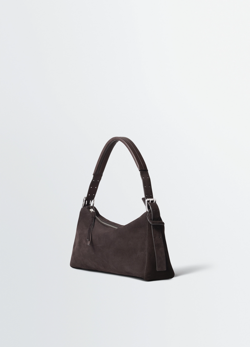 Belted baguette bag in suede leather