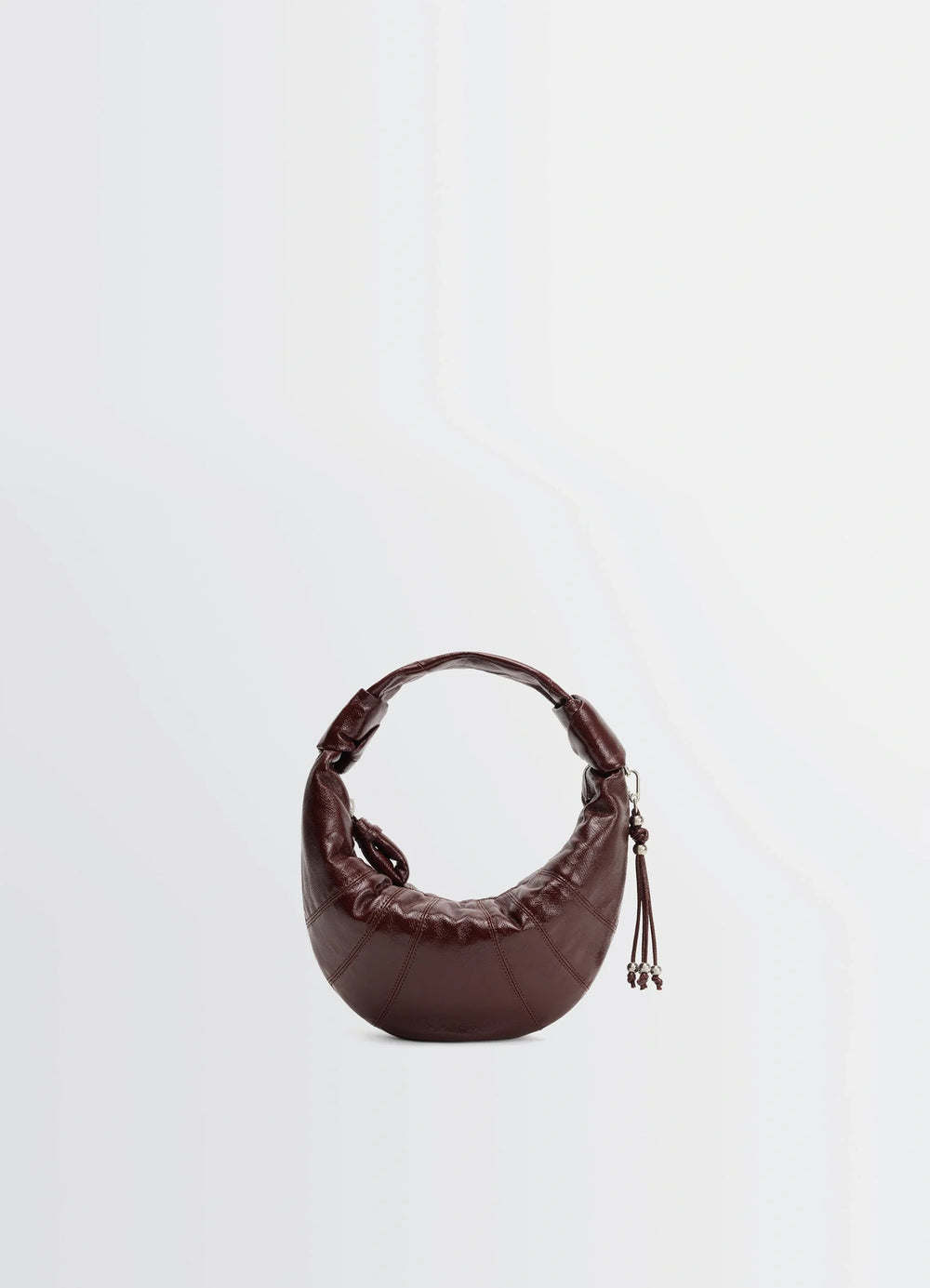 Mini Fortune Croissant in Coated cotton canvas, product shot, front view rounded shape with tassels