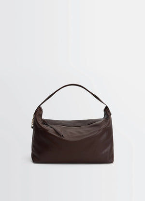 Berlingot hobo bag in glazed paper leather, product shot, front view glossy finish