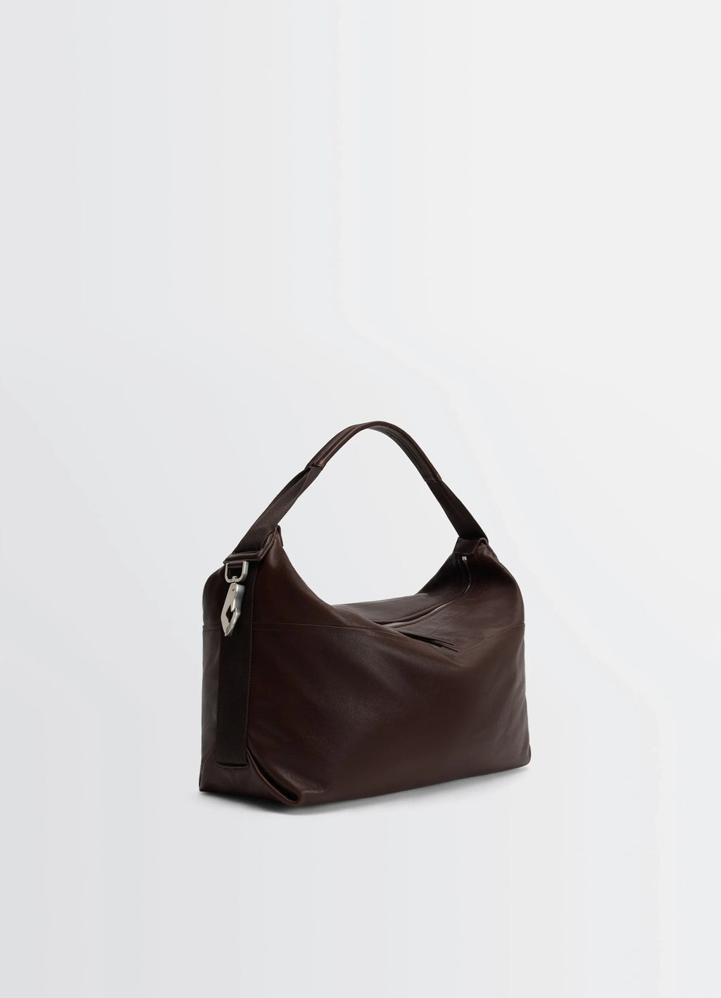 Berlingot hobo bag in glazed paper leather, product shot, three-quarter rear view structured silhouette