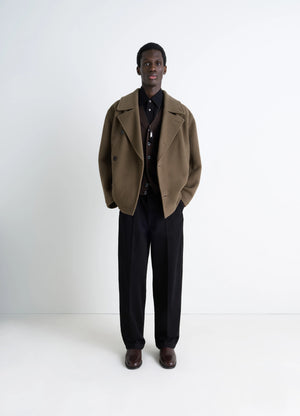 Lemaire boxy peacoat in double-faced wool, model shot, front view classic fit