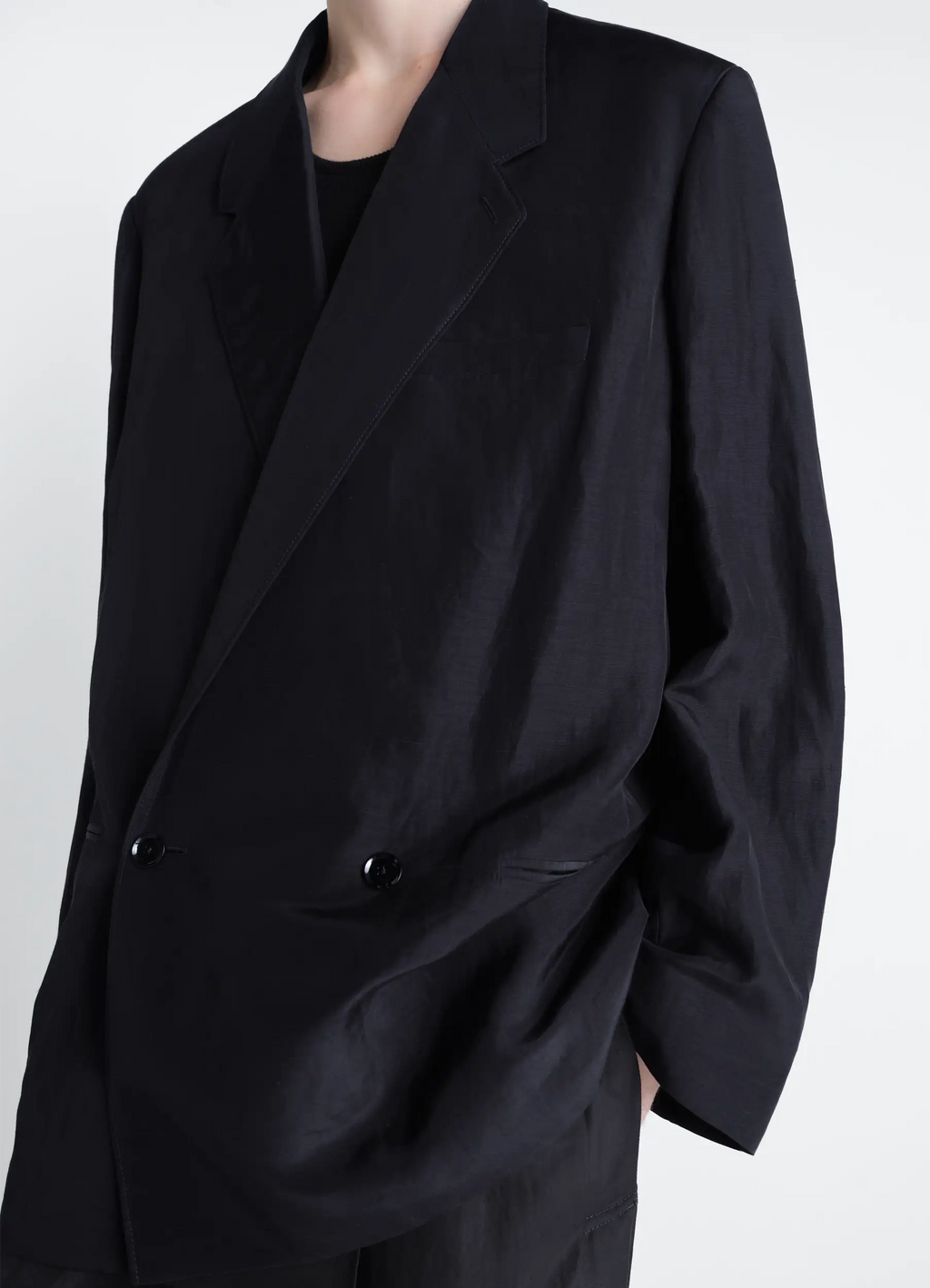Soft tailoring double breasted coat in linen viscose