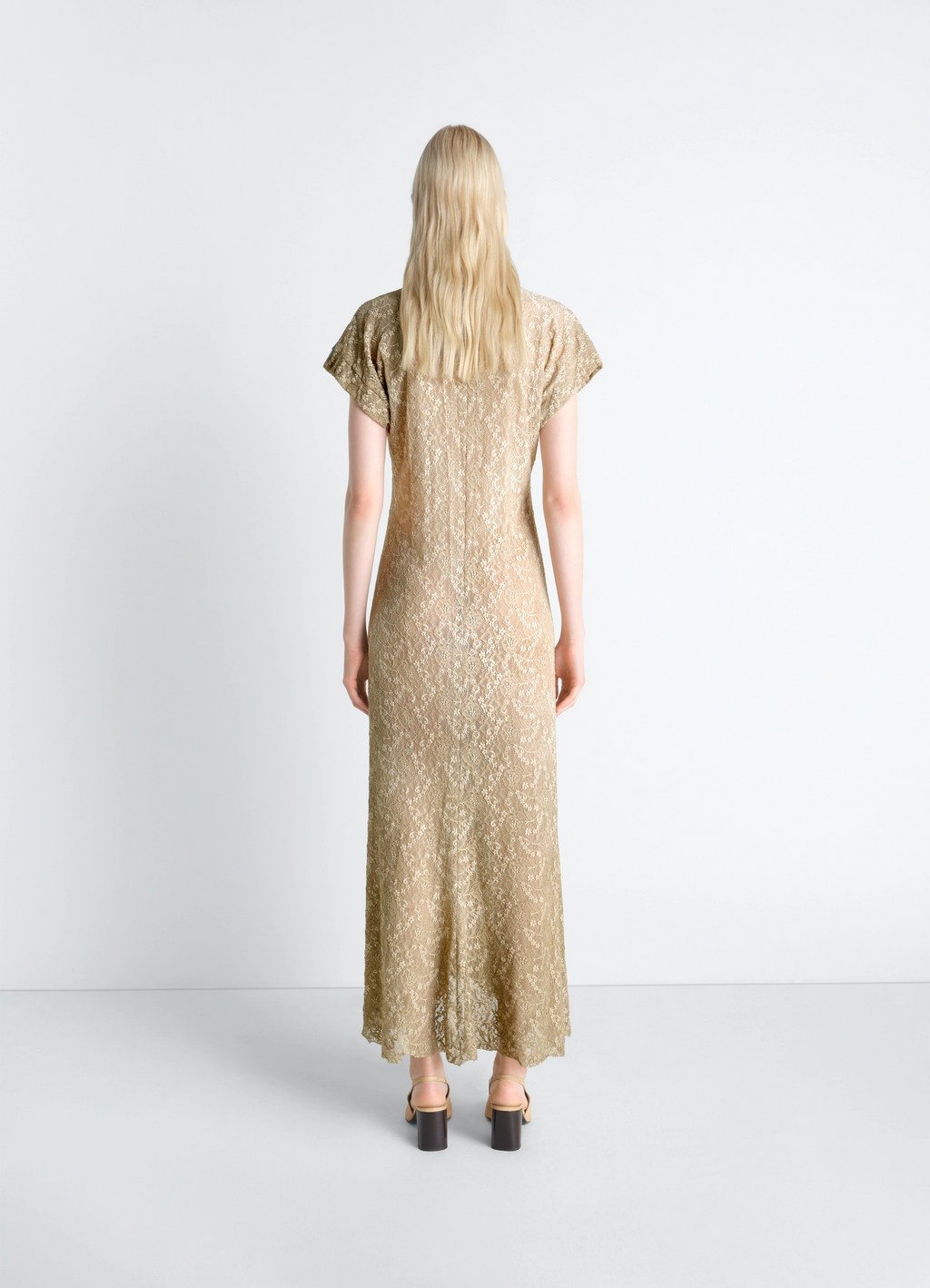 Long foulard dress in lace