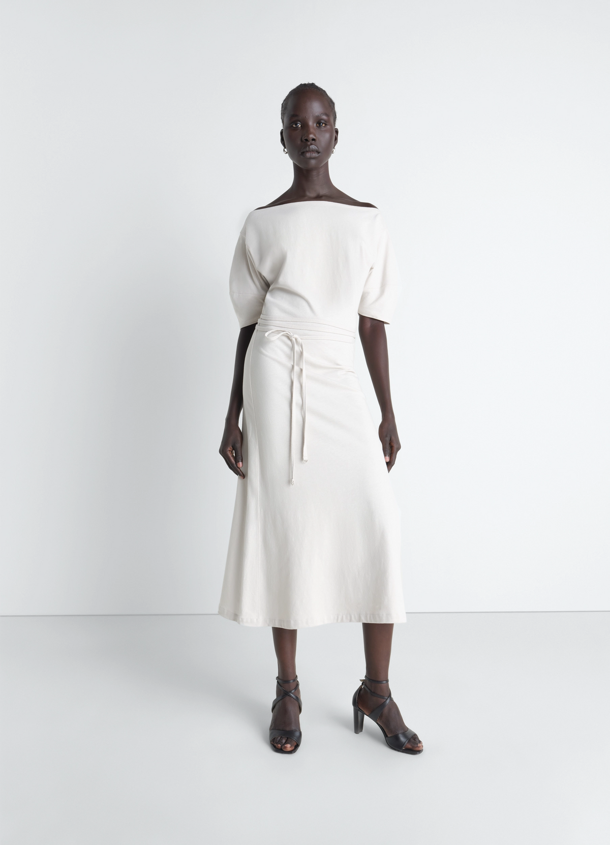 OFF SHOULDER DRESS IN HEAVY COTTON LINEN JERSEY