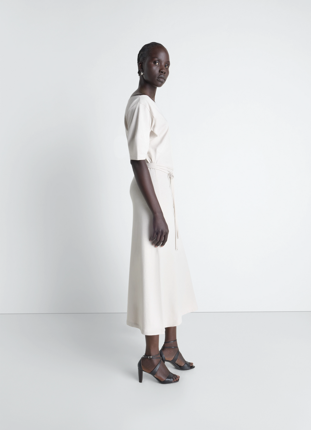 OFF SHOULDER DRESS IN HEAVY COTTON LINEN JERSEY