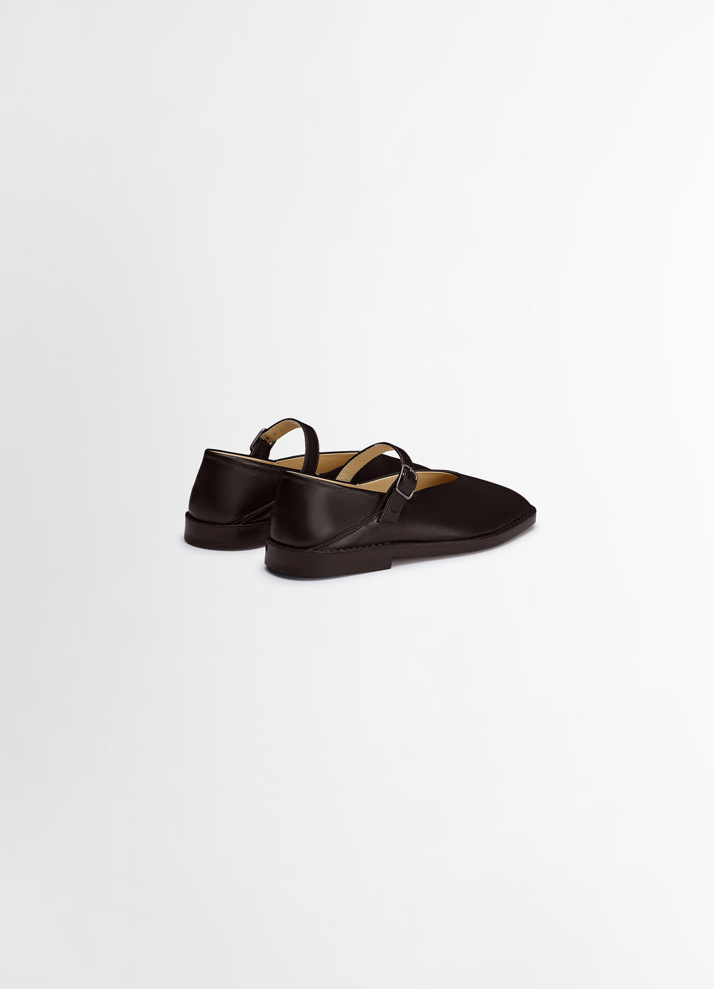 Lemaire ballerina shoes in smooth lamb nappa leather, product shot, rear three-quarter view buckle strap detail