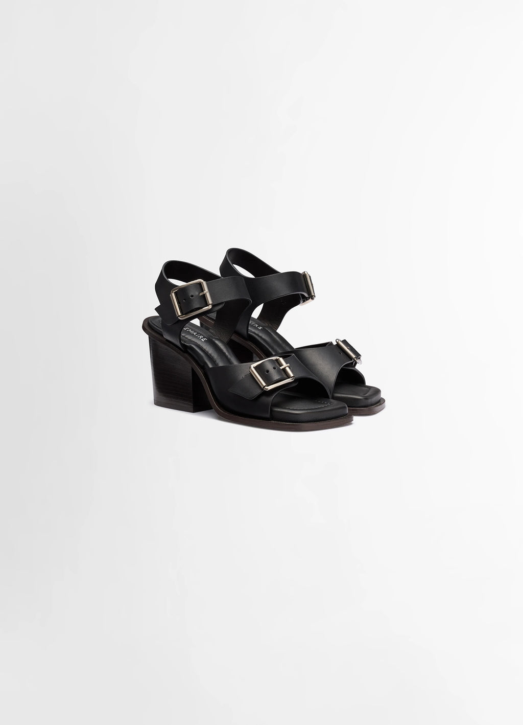 Square heeled sandals with straps 8 in smooth vegetable-tanned leather, product shot, angled pair view cross straps, stacked