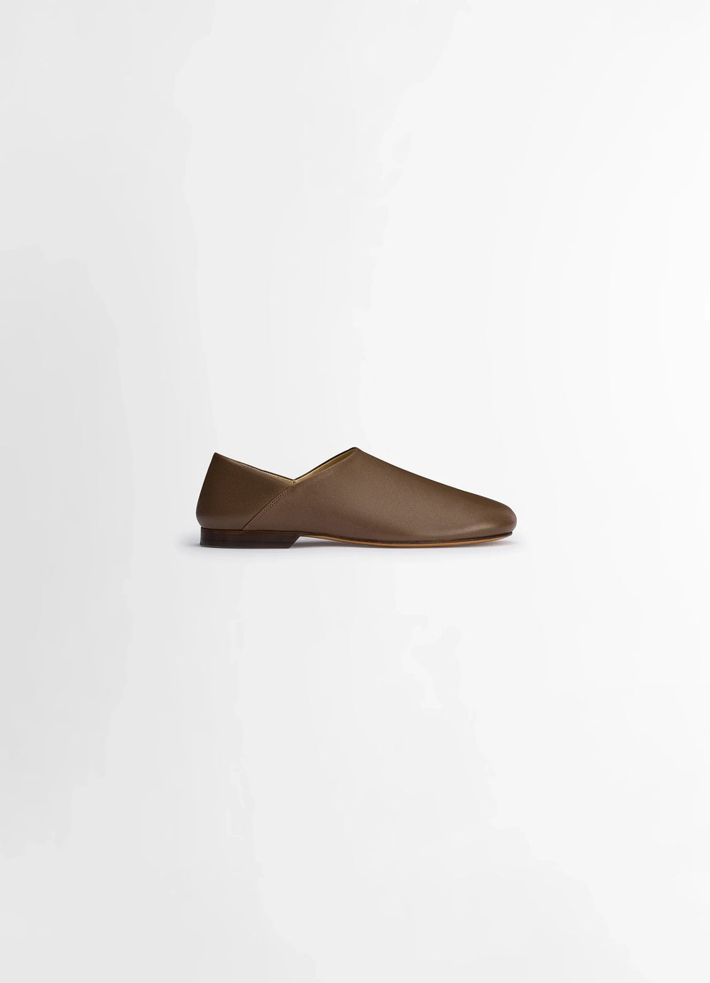 Lemaire Slippers in Shiny Buffalo Leather, product shot, Side View Slip-on or Loafer