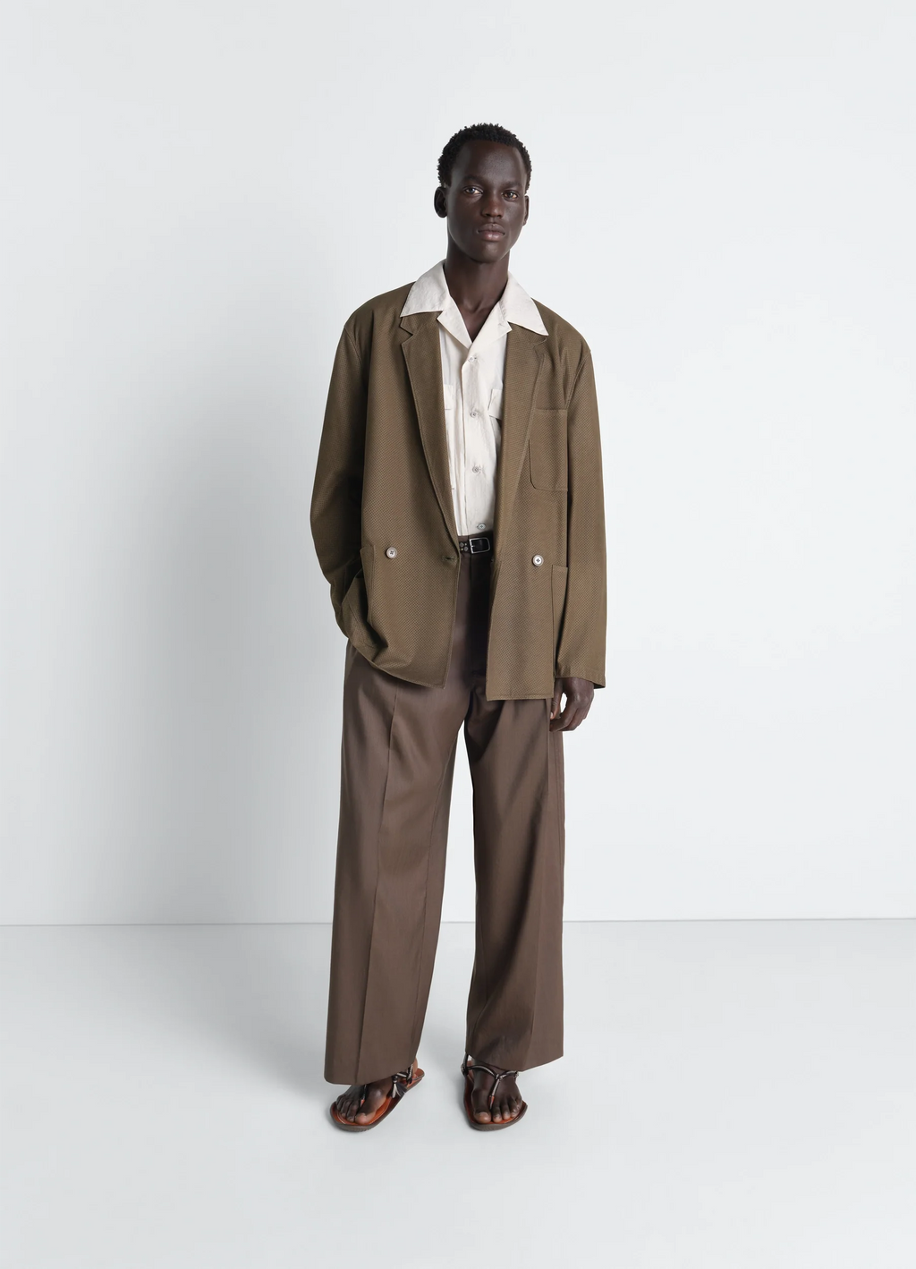 Double breasted leather tailored jacket in nubuck