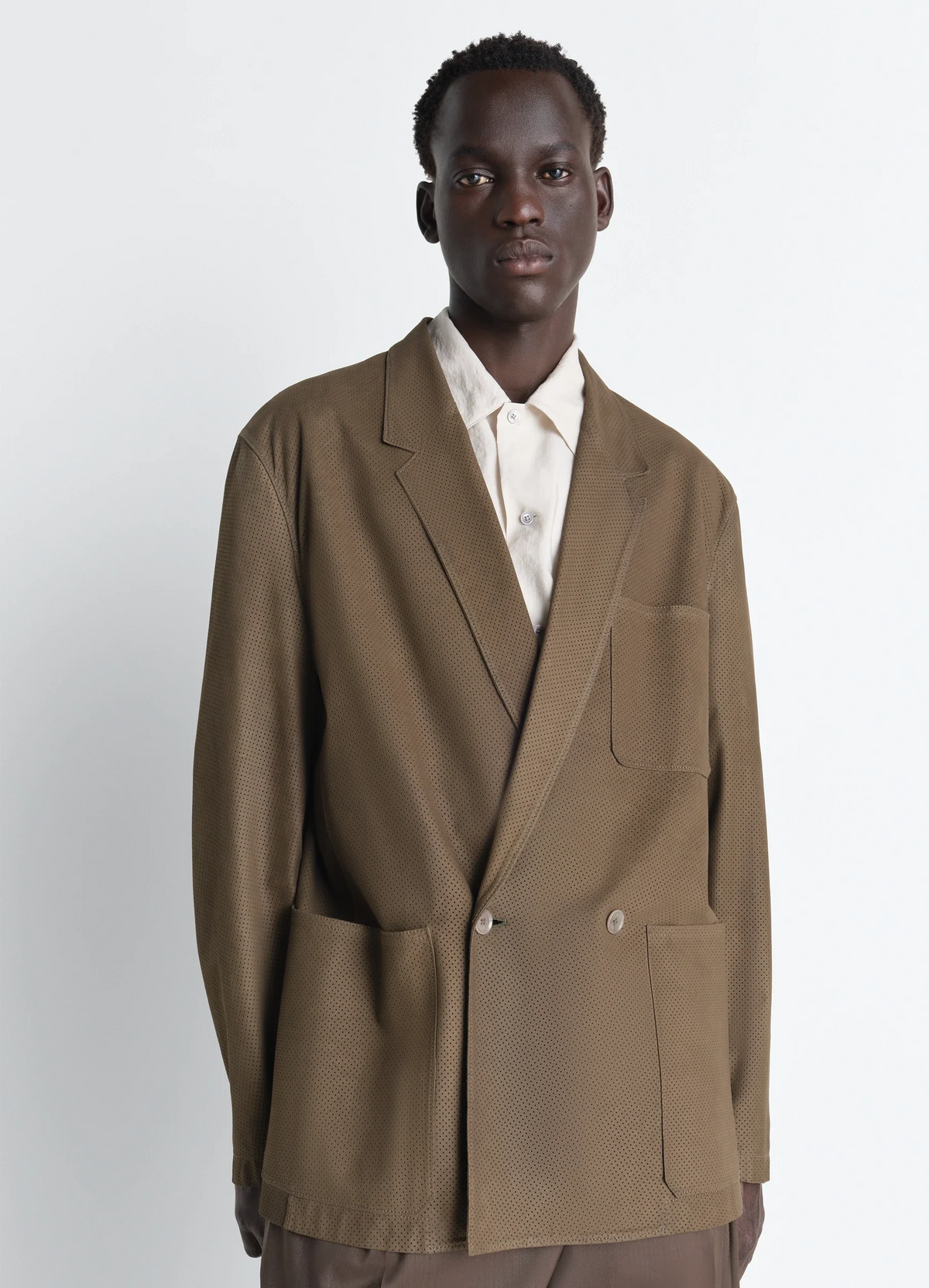 DOUBLE BREASTED LEATHER TAILORED JACKET IN NUBUCK