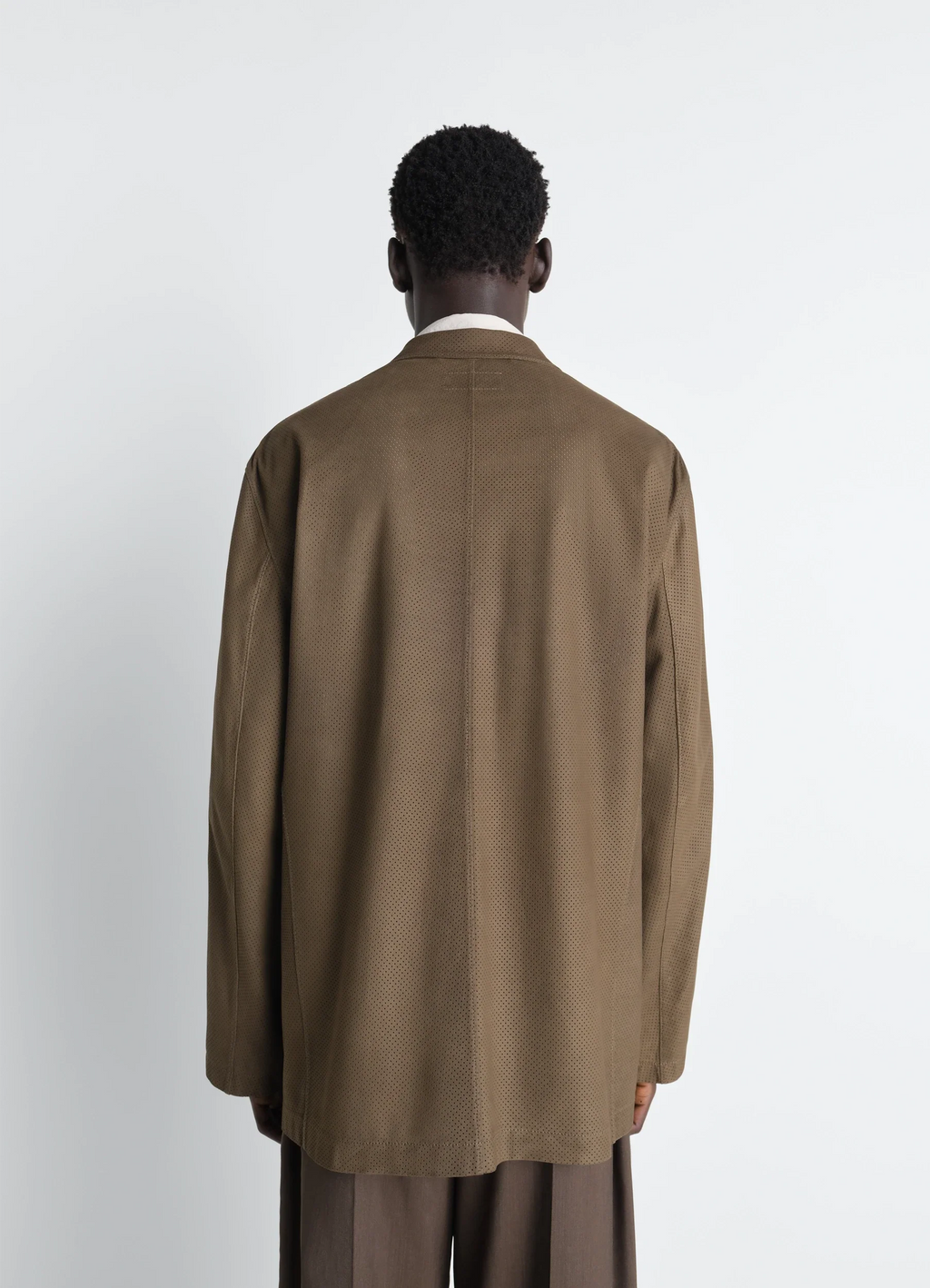 Double breasted leather tailored jacket in nubuck