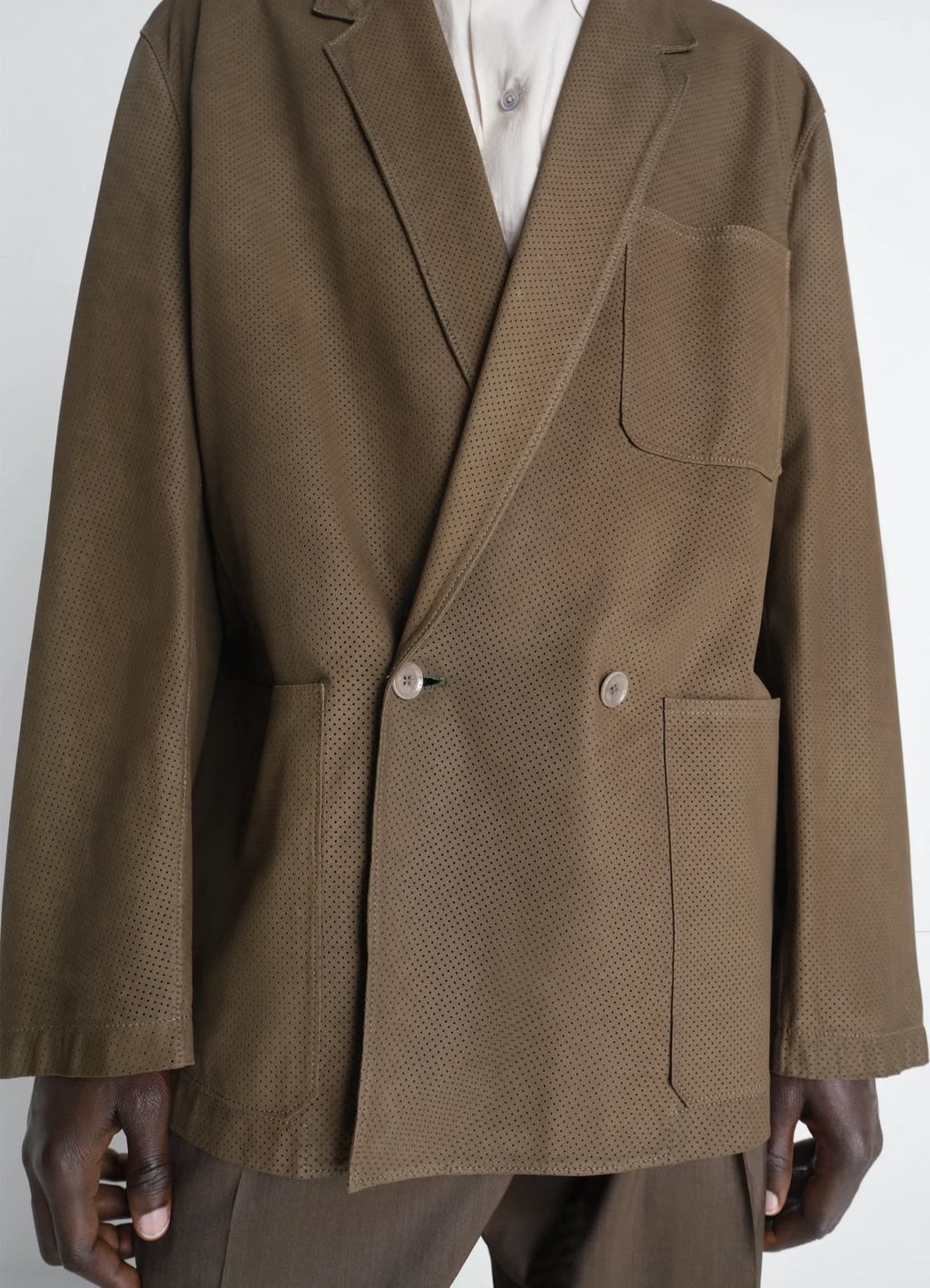 Double breasted leather tailored jacket in nubuck