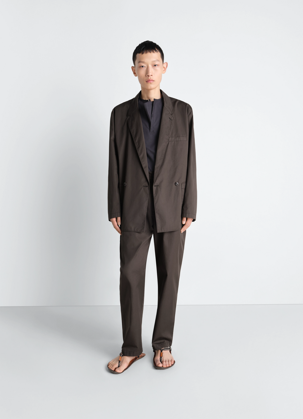 Zweireihige arbeitsjacke aus baumwoll-twill