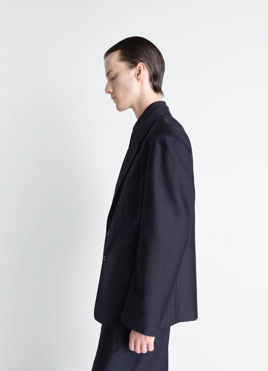 Single breasted workwear jacket in cotton satin