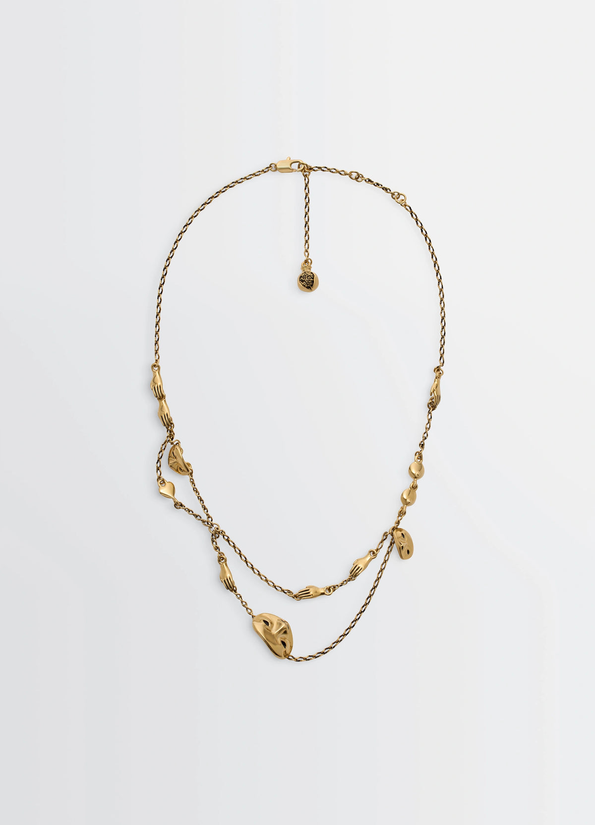 Estampe Necklace in Aged-effect gilded brass, product shot, Front view Figurative forms detail