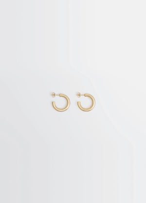 Classic hoops s in recycled gold-plated silver, product shot, front view small hoop earrings