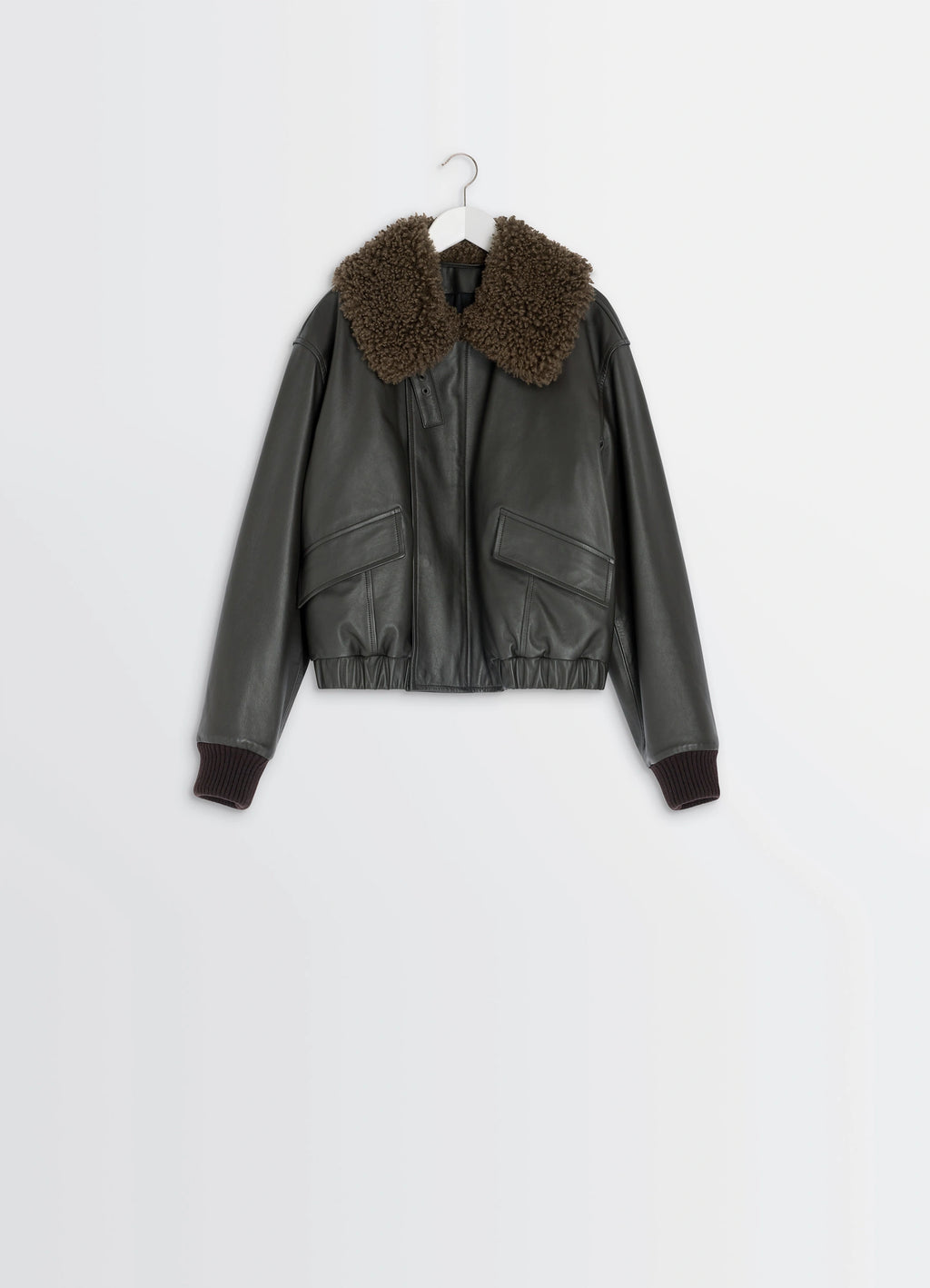 LEDERBLOUSON MIT SHEARLING-KRAGEN