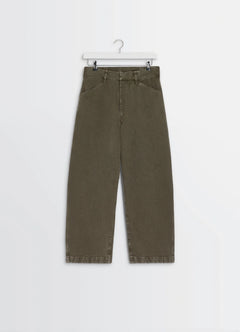 Lemaire Maxi Workwear Pants in Heather Garment Dyed Snow, product shot, hanging flat lay straight leg