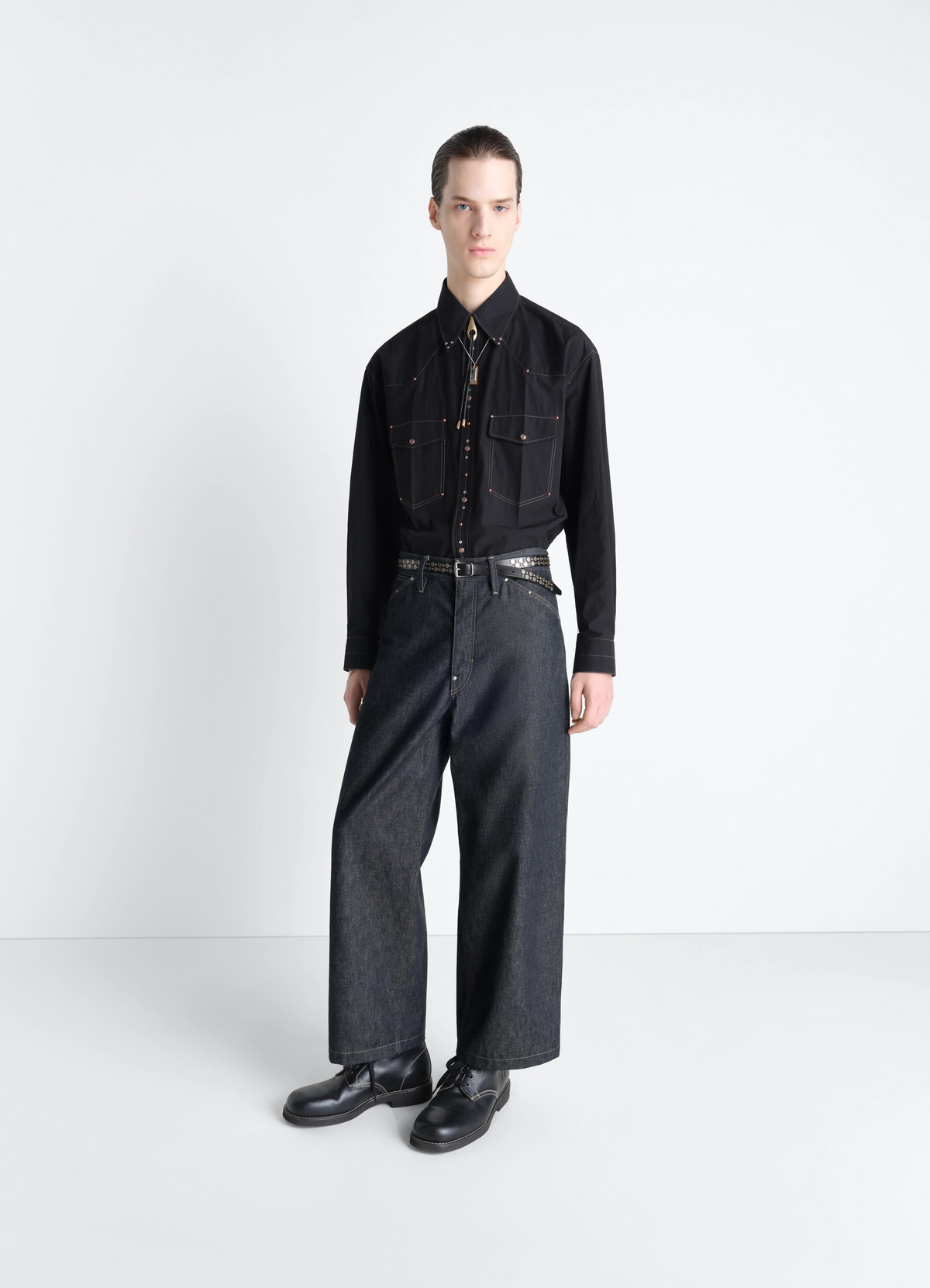 WIDE PANT WITH STUDS IN DENIM