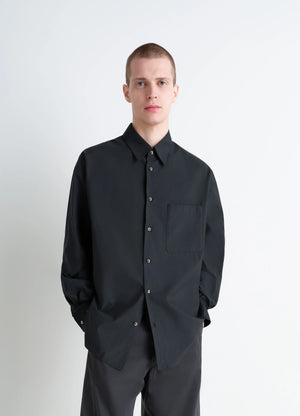 Lemaire regular shirt in washed cotton silk, model shot, front view straight fit