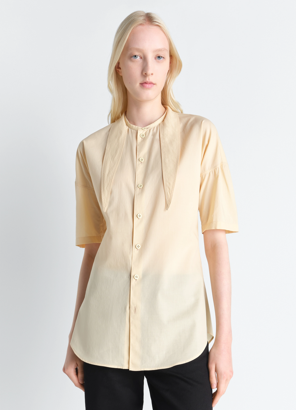 SHORT SLEEVE SHIRT WITH FOULARD IN WASHED COTTON MUSLIN