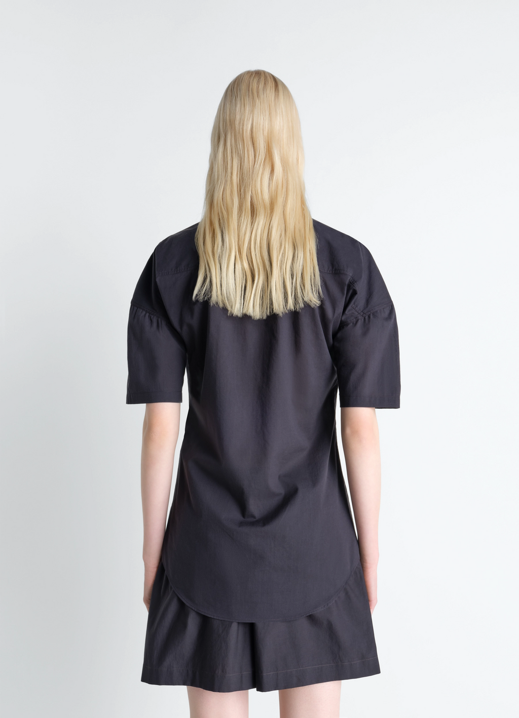 SHORT SLEEVE SHIRT WITH FOULARD IN WASHED COTTON MUSLIN