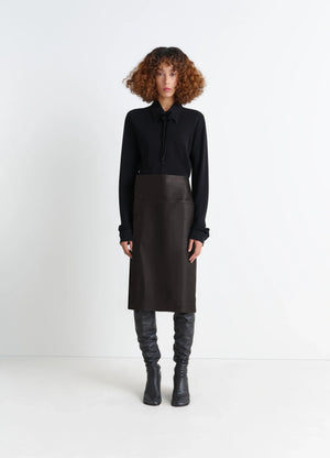 LEATHER WRAPOVER SKIRT