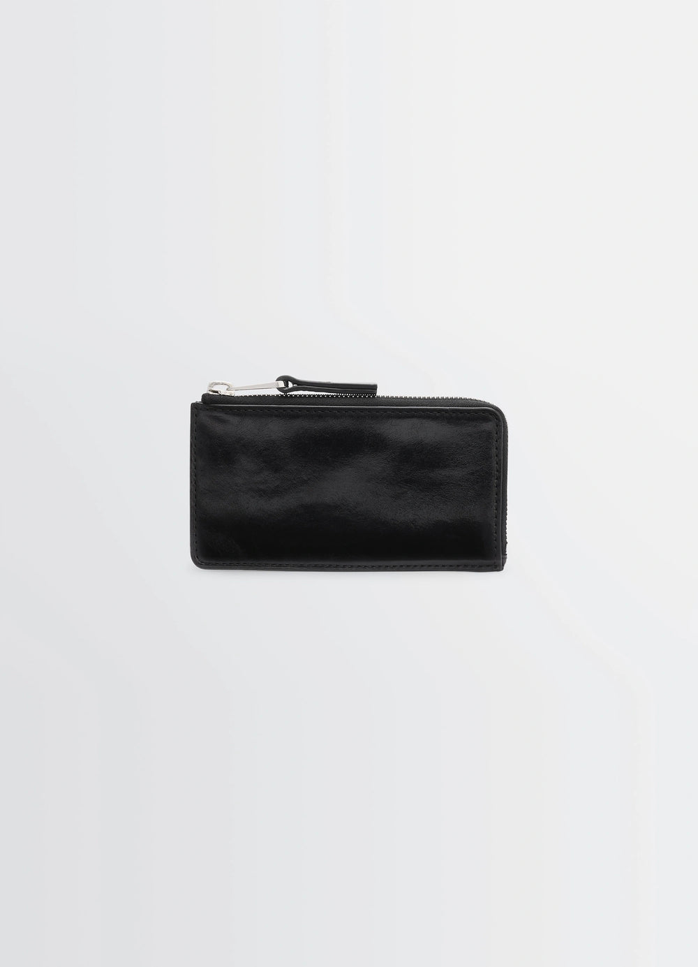 Patina Zip Coin Card Holder in Patinated Leather, product shot, Front View Rectangular Design