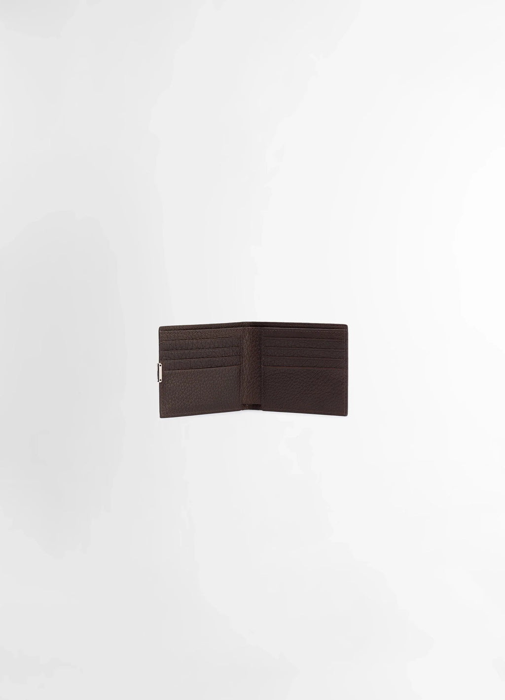 Soft tab bifold in large grained cow leather, product shot, interior view multiple card slots