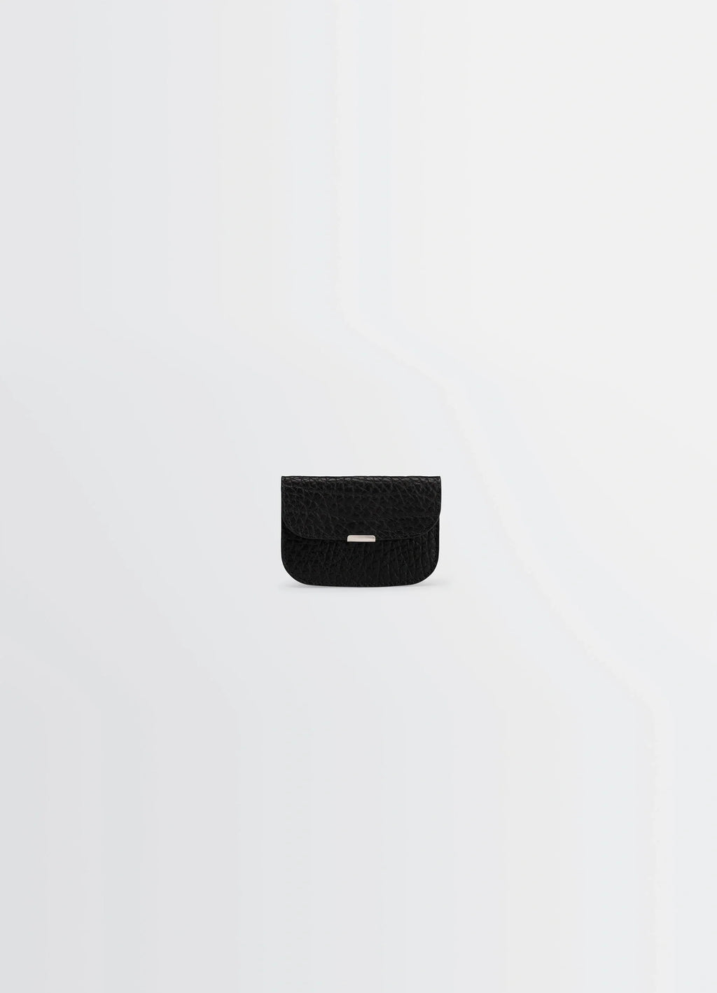 Lemaire soft tab card holder in black grained leather, product shot, front view textured appearance