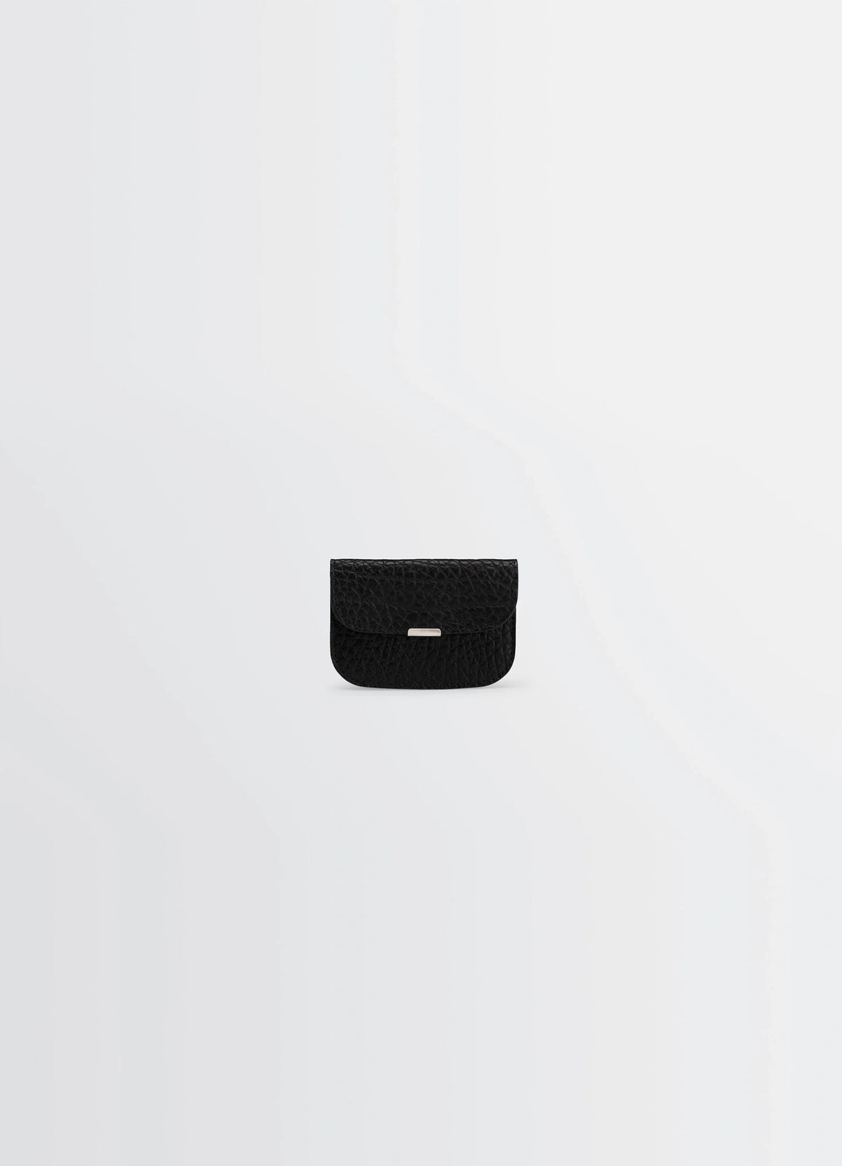 Lemaire Soft Tab Card Holder in Black Grained Leather, product shot, front view textured appearance