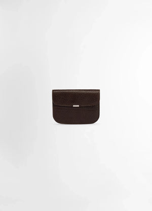 Lemaire soft tab wallet in large grained cow leather, product shot, front view metal snap closure