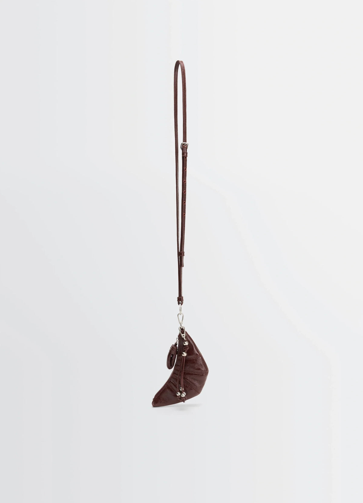 Crossbody Croissant Coin Purse in Coated Cotton Canvas, product shot, Side view Half-moon shape, infinity charm