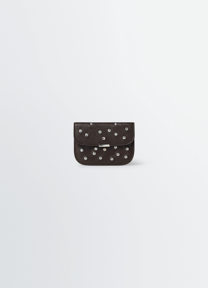 SOFT TAB STUDS DOTS CARD HOLDER IN LEATHER