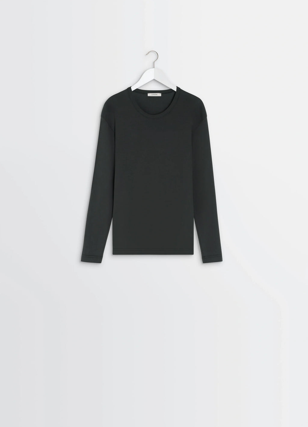 Lemaire rib long sleeve top in flowing cotton jersey, product shot, back view soft drape