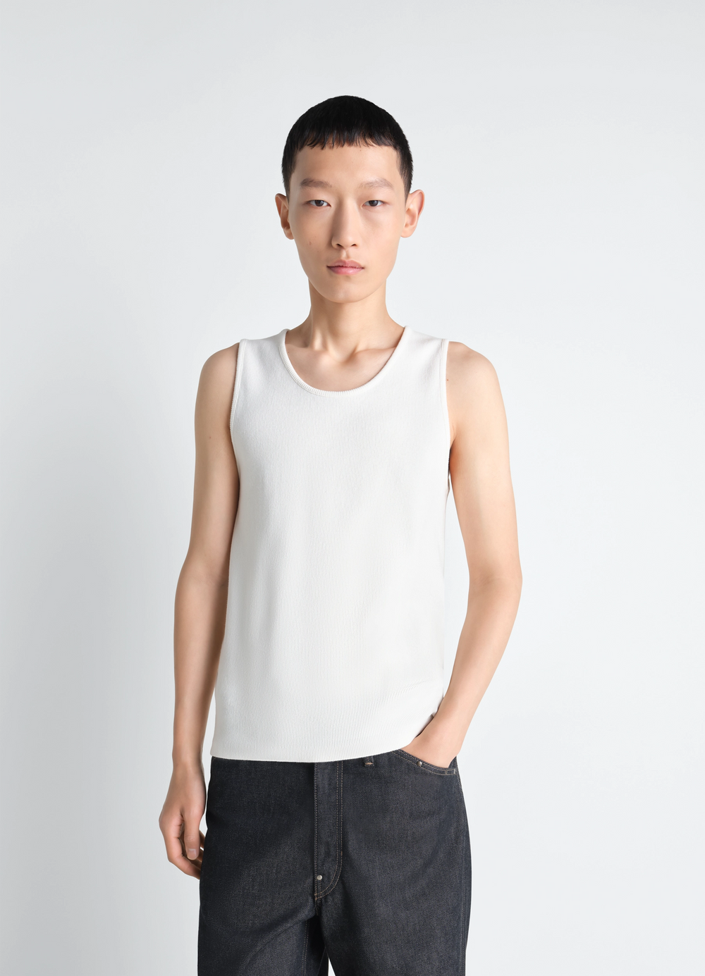 RIB TANK TOP IN COTTON LINEN RIB JERSEY