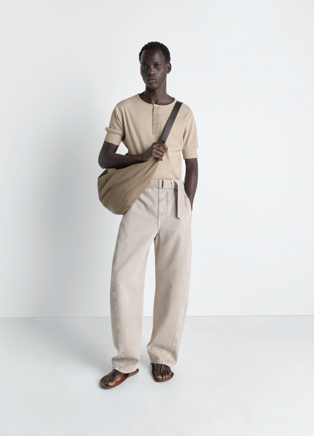 コットンリネンリブジャージーのリブヘンリートップ