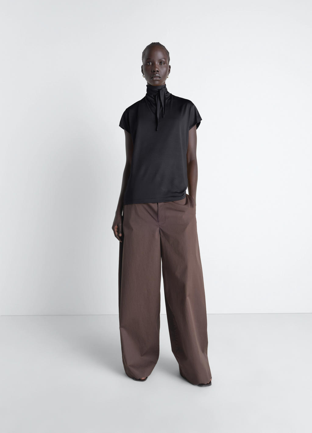 SHORT SLEEVE FOULARD TOP IN VISCOSE COTTON JERSEY